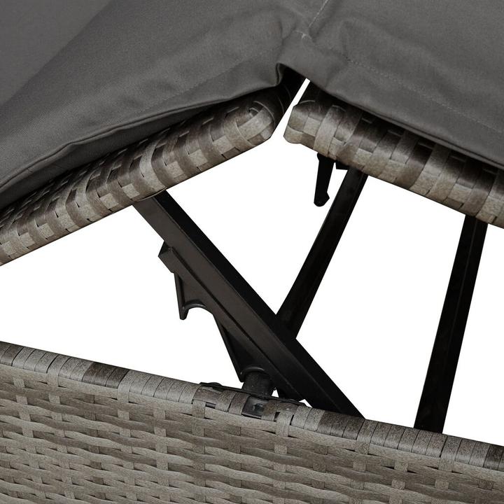 Image du produit VidaXL Doppel-Sonnenliege mit Dach und Vorhängen Grau Poly-Rattan