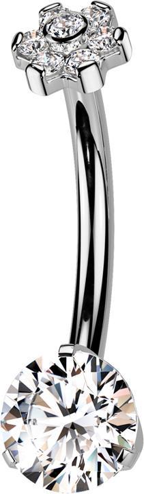 Produktbild Star Piercing Banane Innengewinde silber Blume Kristalle silber und Kristall silber gefasst (Titan G23, ohne Messing)
