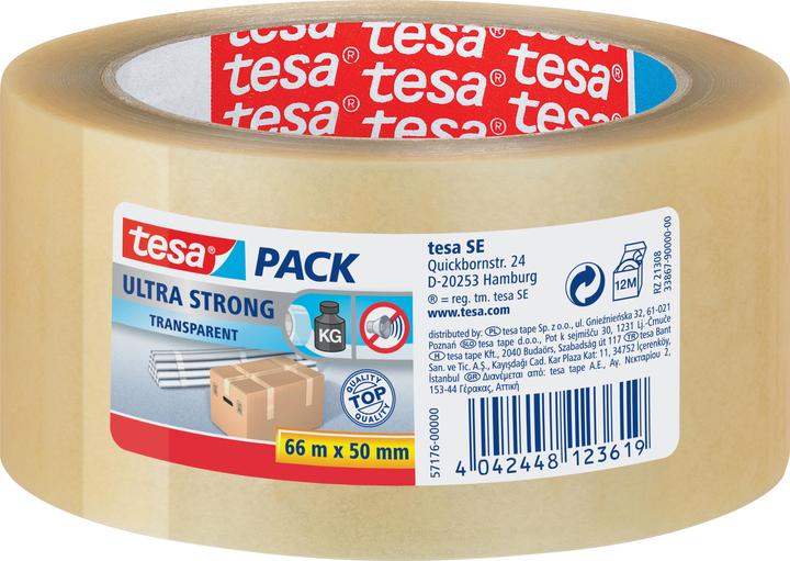 tesa tesapack ULTRA STRONG Paketklebeband - PVC Packband für festes Verpacken und sicheres Bündeln (50 mm)