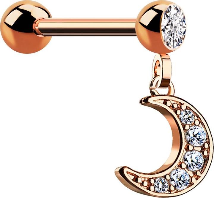 Produktbild Star Piercing Micro Barbell rosegold mit Kugel und Anhänger Halbmond (Messing, Chirurgenstahl 316L)