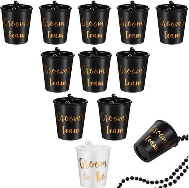 Produktbild MU Style Mehrweg Shot-Becher mit Kette Groom's Team (12 Stück) (12 x)