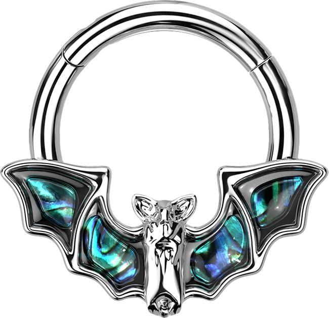 Star Piercing Micro Segmentring klappbar silber Fledermaus mit Abalone (Messing, Chirurgenstahl 316L)