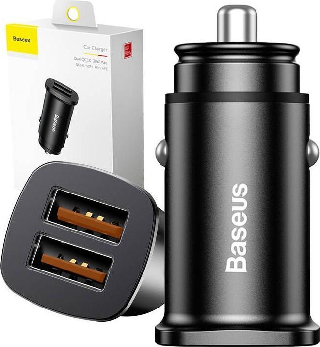 Actual product image Baseus Square metal A+A 30W Dual QC3.0 Quick Car Charger Black