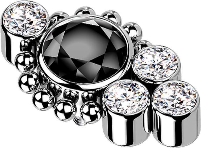 Image du produit Star Piercing Dermal Anchor argent billes quatre cristaux argent cristal noir (sans laiton, Titane G23)