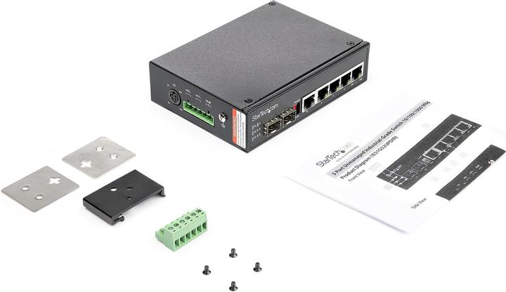 Produktbild StarTech Industrial 6 Port Gigabit Ethernet Switch - 4 PoE RJ45 +2 SFP Slots PoE+ 48VDC 10/100/1000 Power (6 Ports)