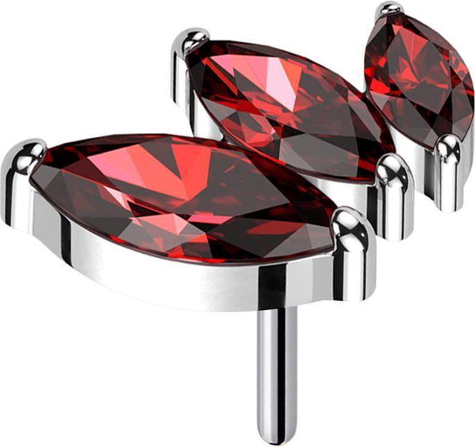 Produktbild Star Piercing Threadless silber absteigend drei Ovale Kristalle rot (Titan G23, ohne Messing)
