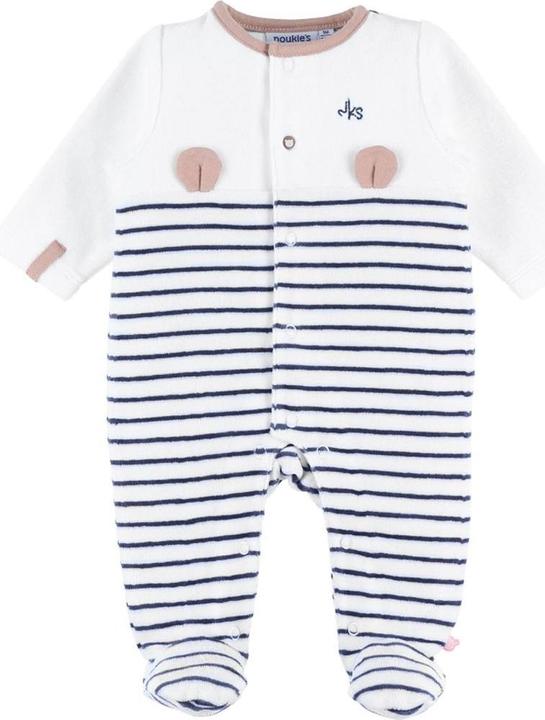 Produktbild Noukies Strampler Velours gestreift mit Bärenohren Ecru/Navy Gr. 80 (80)