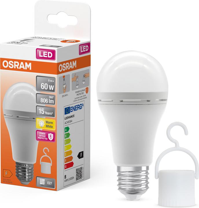Image du produit Osram AMPOULES À LED RECHARGEABLES 8W 827 E27 (E27, 8 W, 806 lm, 6 x, F)