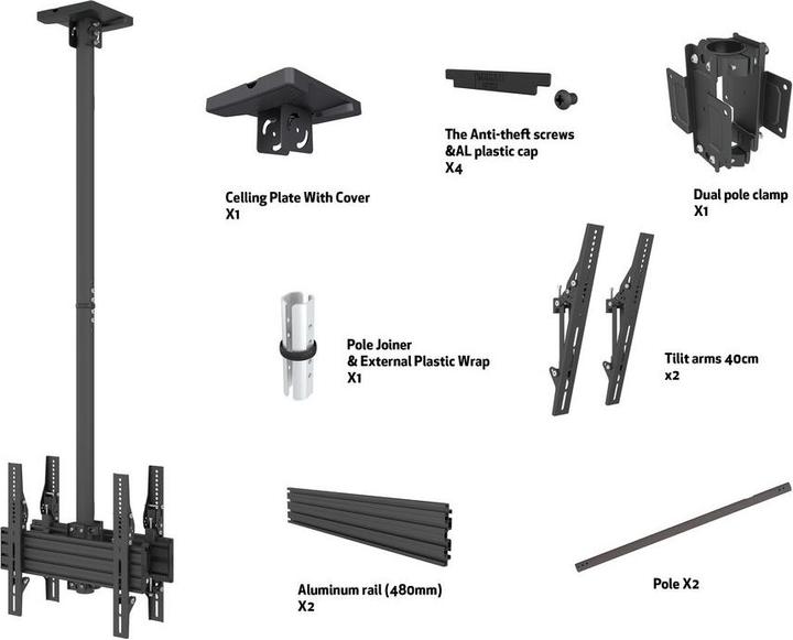 Produktbild Multibrackets Deckenhalter 2x, 32"-65", schwarz, VESA 100x