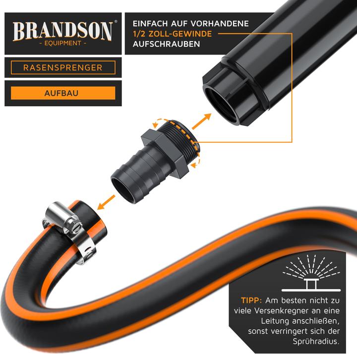 Actual product image Brandson Retractable sprinkler, lawn sprinkler, garden sprinkler irrigation system, frost-proof, up to 25 m² (Pop-up sprinklers)