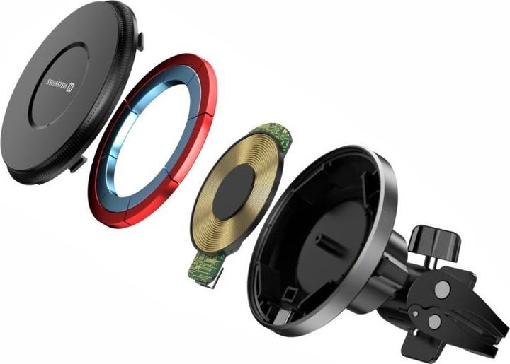 Actual product image Swissten Magnetic Car Holder Airhold with Wireless Charger 15w / 7,5w (Magsafe Compatible)