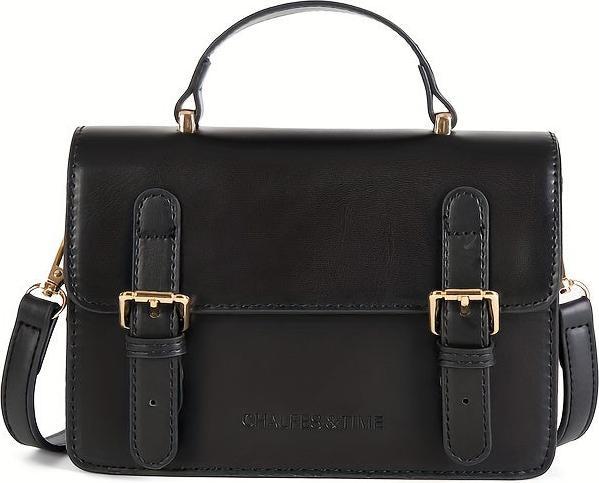 Produktbild Only-Bags.Store Preppy solide Farbe Schulter quadratische Tasche, Schnallen Dekor Klappe Umhängetasche, braune