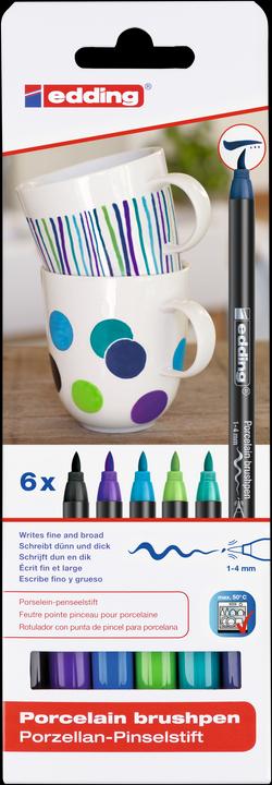 Edding Penne di porcellana Colori freddi Set di 6. (Multicolore, 4 mm, 6 x)