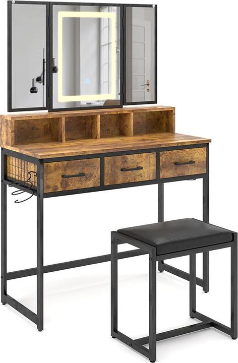 Produktbild Vichy Schminktisch Fyrk, Eiche rustikal, 90 cm mit Hocker und LED-Spiegel