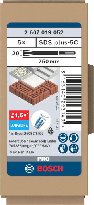 Produktbild Bosch Professional Zubehör PRO SDS plus-5C Flachmeissel-Set, 20 x 250 mm (20 mm)