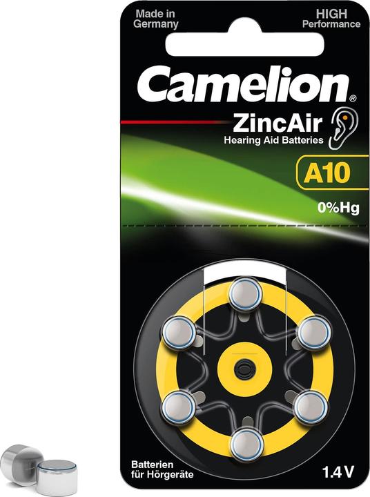 Actual product image Camelion Hearing Aid Battery Zinc-Air Cell A10 0% Mercury/Hg Yellow (6pcs) (6 pcs., A10, 280 mAh)