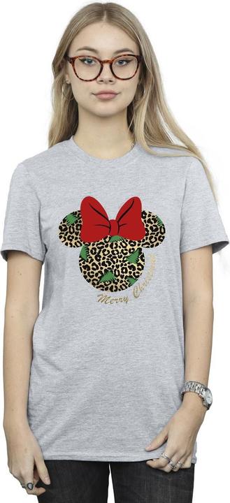 Actual product image Disney Womens/Ladies Minnie Mouse Leopard Christmas Cotton Boyfriend T-Shirt (5XL)