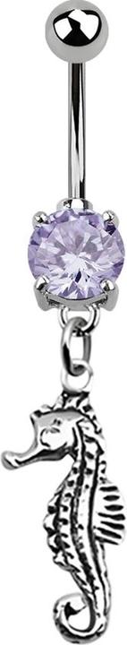 Produktbild Star Piercing Banane silber mit Anhänger Seepferdchen lavendel (925 Sterlingsilber, ohne Messing, Chirurgenstahl 316L)