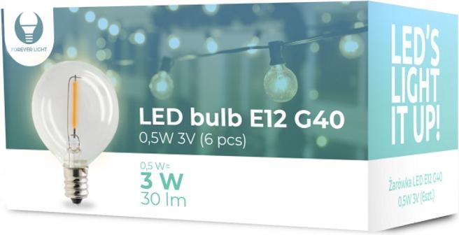 Immagine prodotto Forever Light Lampadina LED E12 G40 0,5W 3V 30lm chiara 6 pezzi (E12, 30 lm, 6 x)