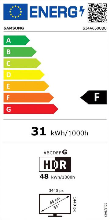 Energy Label Samsung S65UA (3440 x 1440 pixels, 34")