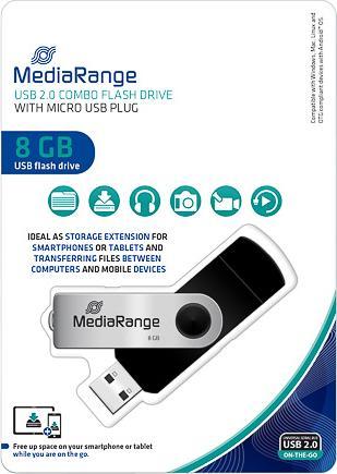 MediaRange combo flash drive with micro USB (OTG) (8 GB, USB-A, Micro USB, USB 2.0)