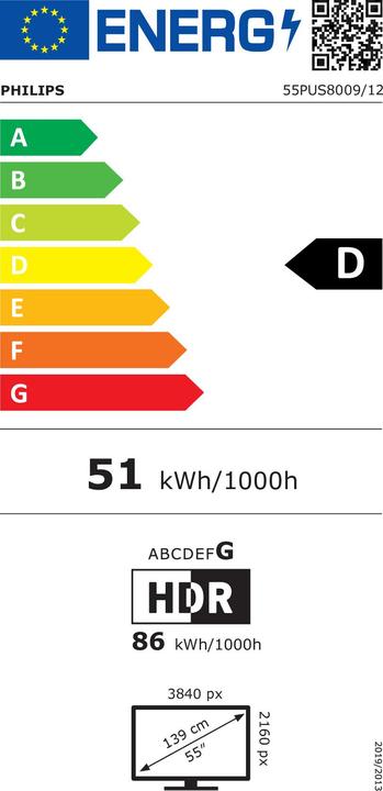 Energy Label Philips 55PUS8009 (55", LED, 4K, 2024)