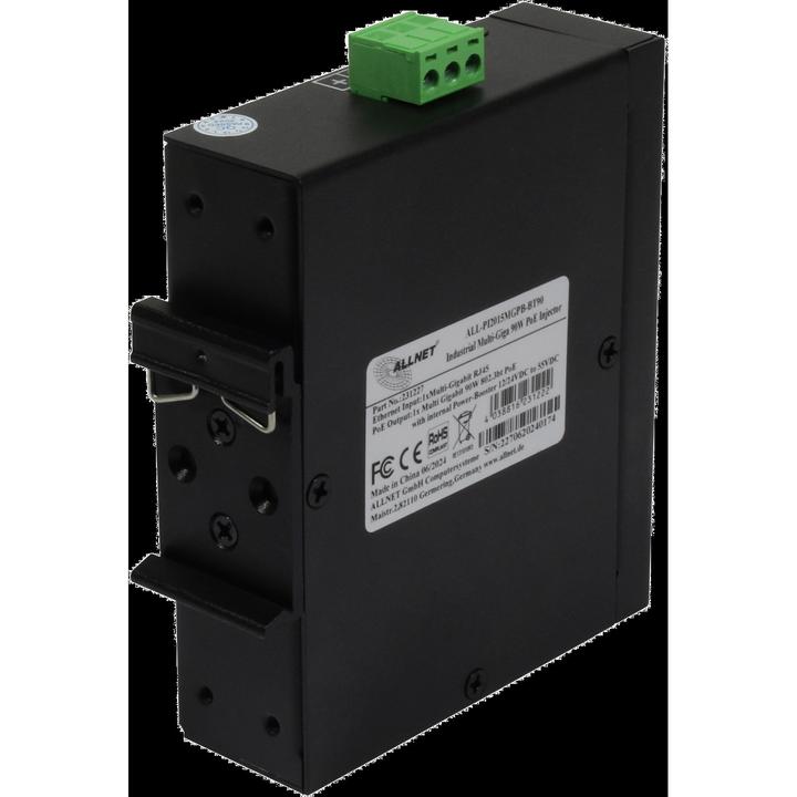 Produktbild Allnet PoE Injektor Industrial MultiGigabit • PoE BT mit Power-Booster (15,4W/30W/90W) • DIN • ALLN (802.3af (PoE), 802.3bt (PoE++), 802.3at (PoE+), 90 W)