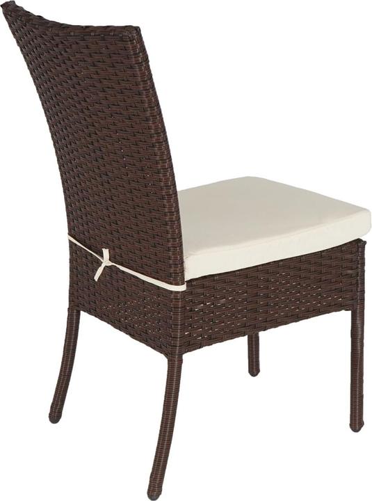Produktbild Swisshandel24 2x Poly-Rattan Stuhl, Balkonstuhl Gartenstuhl, stapelbar braun, Kissen creme