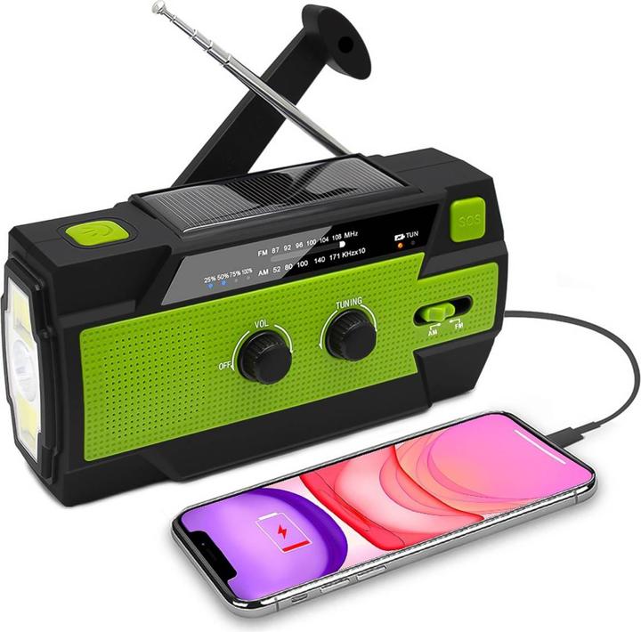 Productafbeelding Grafner Zwengelradio Solar USB LED Batterij Camping Survival Noodradio KR11064 (AM, FM)
