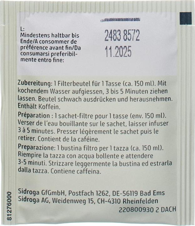 Nutritional values and ingredients Sidroga Organic green tea (34 g)