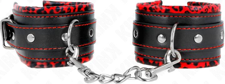 Actual product image Kink FUR LINTERED Wrist Cuffs RED/BLACK ADJUSTABLE 17-29 CM X 6 CM