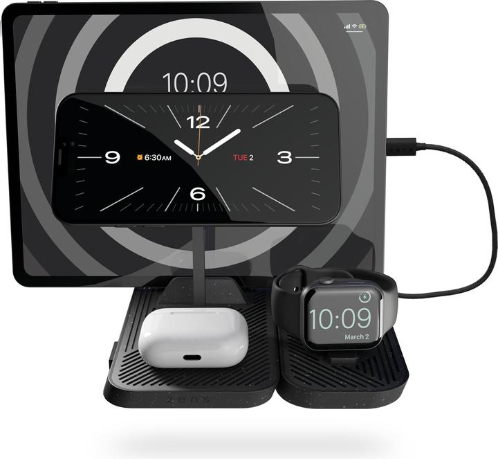 Actual product image Zens 3-in-1 MagSafe Draadloze Oplader met iPad Houder Zwart (65 W)