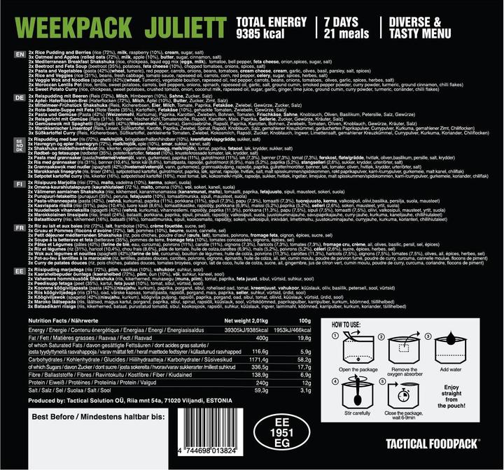 Nährwerte und Zutaten Tactical Foodpack Juliett (2010 g)