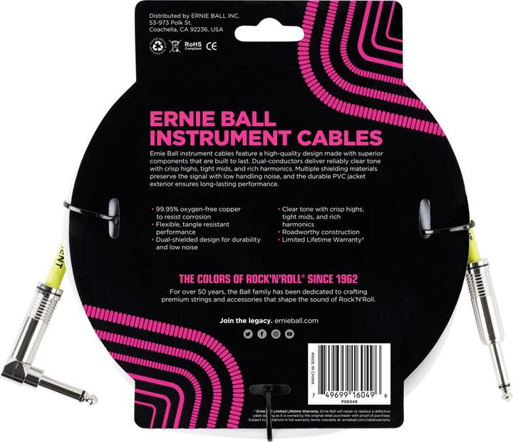Immagine prodotto Ernie Ball P06049 cavo audio 3,05 m 6.35mm Bianco (3.05 m)