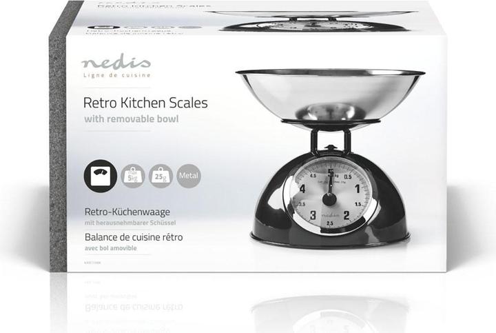 Immagine prodotto Nedis Bilancia da cucina - Retro Household - Capacità di pesatura 5 kg - Vaschetta in acciaio inox
