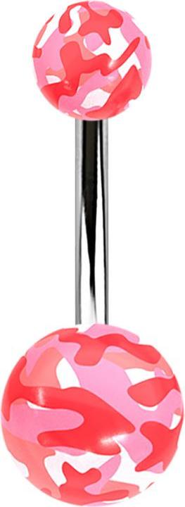 Produktbild Star Piercing Banane silber mit zwei Kugeln Military pink (Acryl, ohne Messing, Chirurgenstahl 316L)