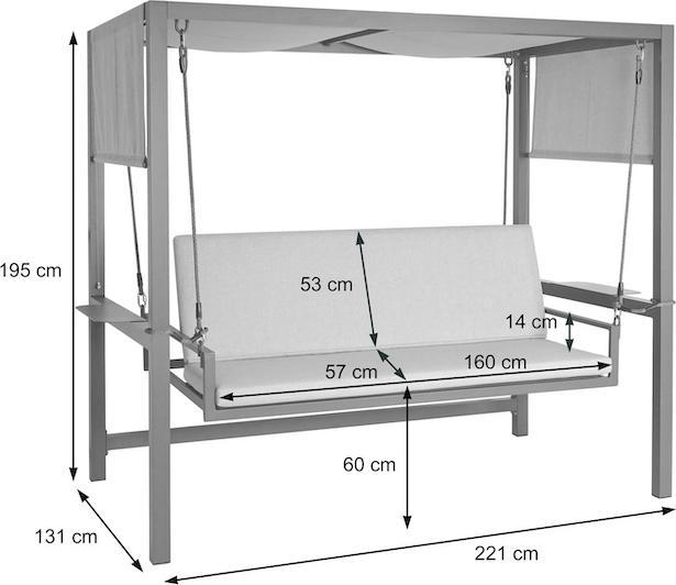 Actual product image Mendler Aluminium Hollywood Swing HWC-L47, reclining function, 195x221x131cm upholstery grey