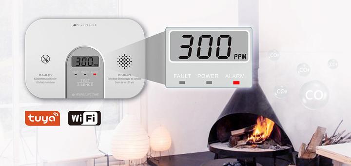 Produktbild VisorTech WLAN-Kohlenmonoxid-Melder mit LCD-Display, 10-Jahres-Sensor, 85dB, App