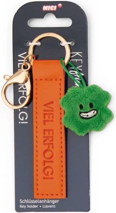 Produktbild Magni NICI Schlüsselanhänger Viel Erfolg! Kunstlederband mit Kleeblatt orange 10cm