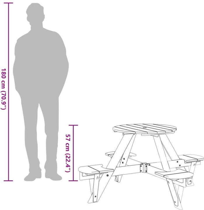 Image du produit VidaXL Table de pique-nique pour 4 enfants avec trou pour parapluie Rond