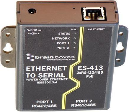 Actual product image Brainboxes PoE serial device server with removable adapters, 100Mbps, serial ports - 2, RS422 / RS485