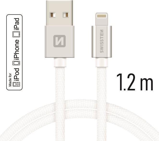Actual product image Swissten Data cable textile USB / Lightning MFi 1.2 M (1.20 m, USB 2.0)