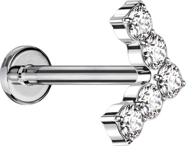 Actual product image Star Piercing Micro threadless labret silver angle with crystals silver (without brass, Titanium G23)
