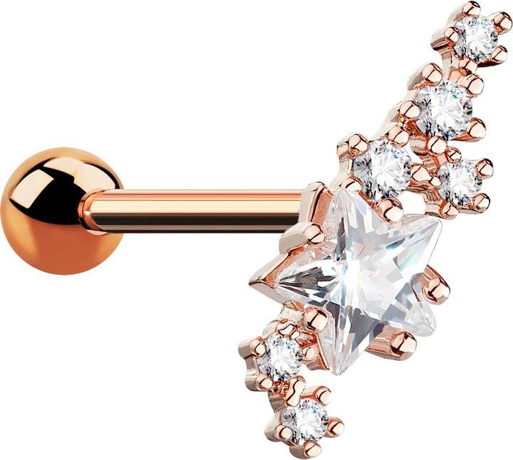 Produktbild Star Piercing Micro Barbell rosegold Kristallgruppe mit Stern (Chirurgenstahl 316L, Messing)