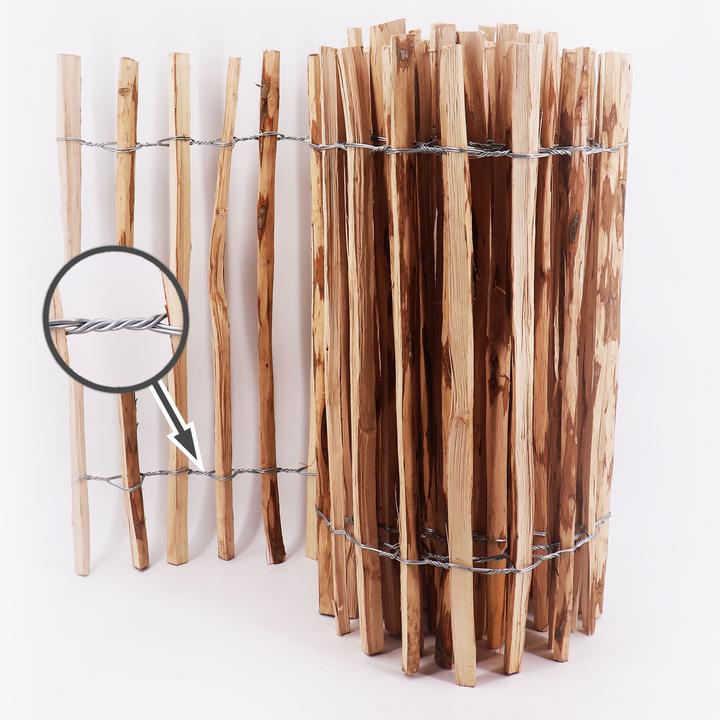 Actual product image Aquagart 25m Staketenzaun 80cm hoch Lattenabstand 4-6cm Gartenzaun Kastanienzaun aus Haselnuss Holzzaun