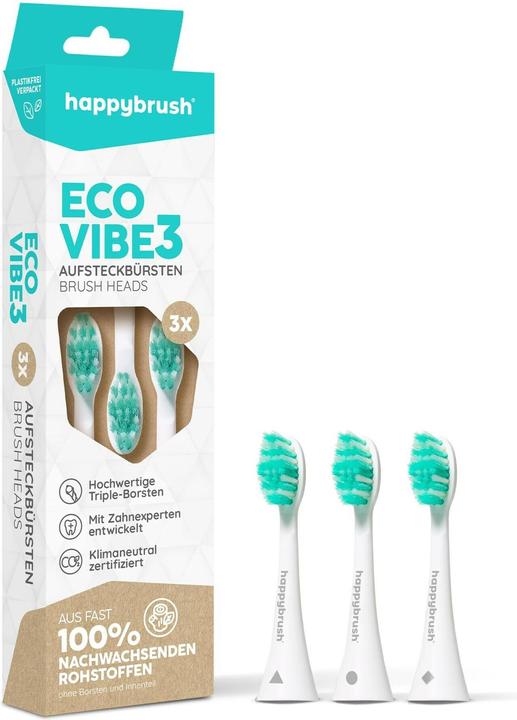 Immagine prodotto happybrush Testina per spazzolino Eco Vibe 3+ 3 pezzi, Bianco-Menta (3 x)