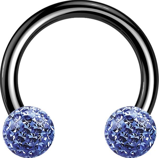 Star Piercing Micro Circular Barbell schwarz mit zwei Kristall Kugeln hellblau Epoxy Schutzschicht (ohne Messing, Titan G23)