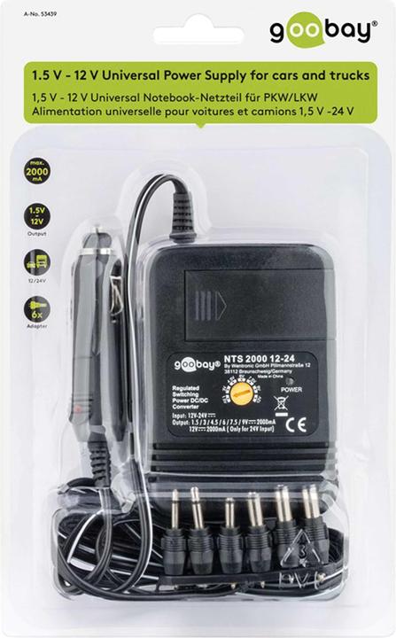 Actual product image Goobay 12 V - 24 V universal notebook power supply for car/truck (24 W)