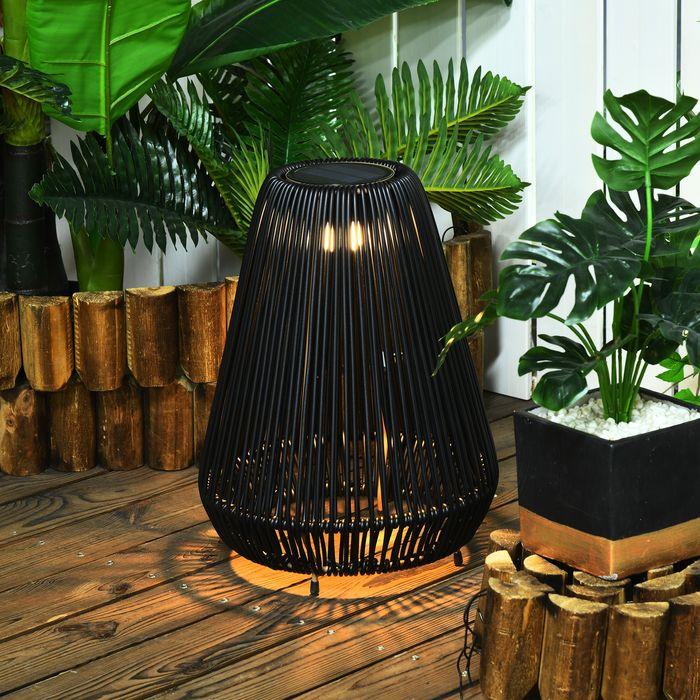 Actual product image Swisshandel24 Rattan solar light, waterproof path light with light sensor, automatic LED garden lamp, black (IP44)