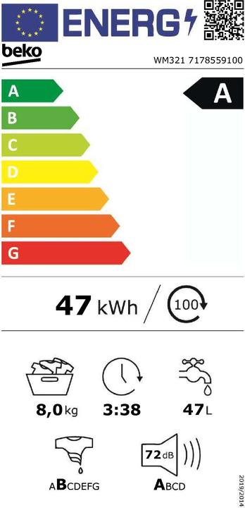 Label énergétique Beko Lave-linge WM321, 8 kg (8 kg, Gauche)